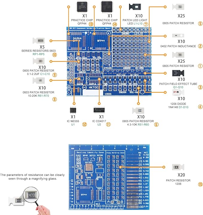 Yidab Soldering Practice Kit DIY Senior Two-sided SMD 1-row Red Flash LED Plug-in Circuit Kit Learn Soldering Kit For Beginners