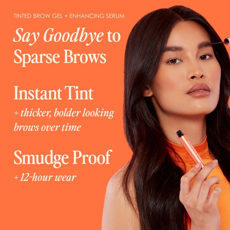 Grande Cosmetics GrandeBROW 2-in-1 Tinted Brow Gel + Brow Enhancing Serum for Thicker & Darker-Looking Eyebrows, Shape & Fill Brows, with Castor Oil & Mini Fibers - Light, Full Size (0.12 fl oz)
