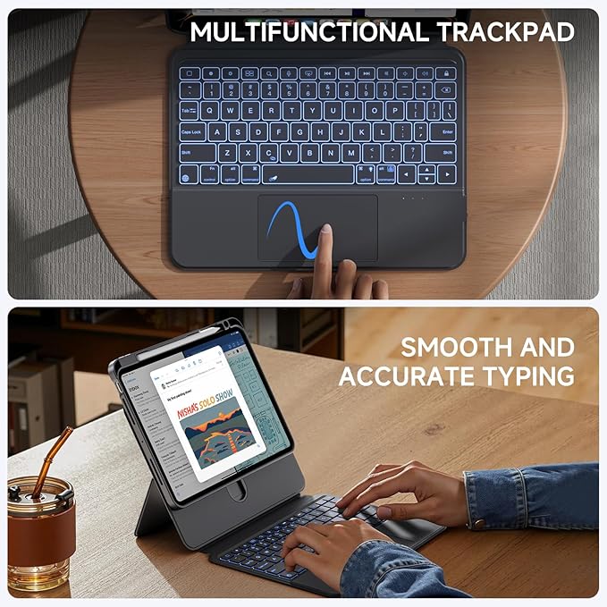Tiaota Keyboard Case for iPad Air 13-inch (M2 & M3, 2024 & 2025) and iPad Pro 12.9-inch (3–6 Gen) with Multi-Touch Trackpad, 360° Rotating Stand, Portrait & Raised Modes, Detachable Cover – Black