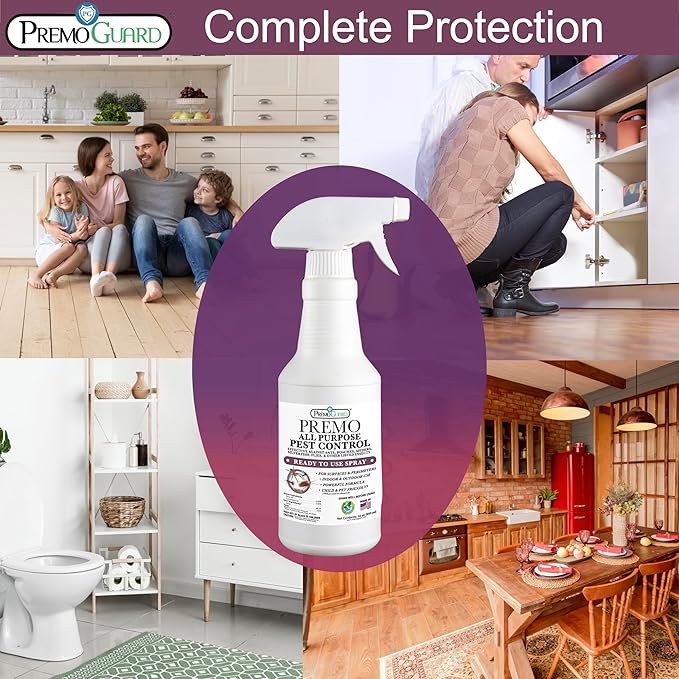 Pest Control by Premo Guard â 32 ozâ Insect & Pest Spray â Bug, Roach, Fleas, Fruit Fly, Ant, Spider Killer â Effective Plant Based Formula â Child and Pet Safe â Best Natural Protection