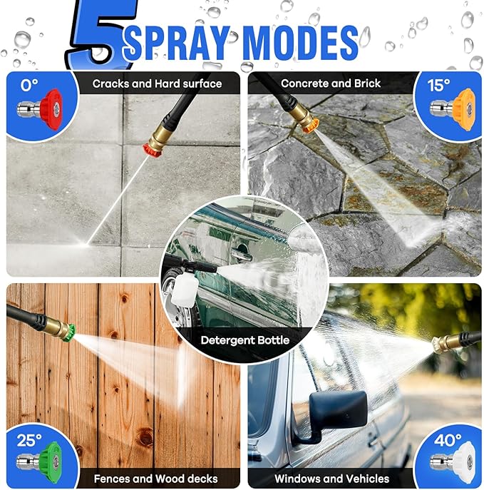 Pressure Washer, Power Washer with 4 Quick Connect Nozzles 1 Foam Cannon, Pressure Cleaning Machine for Cars/Fences/Driveways/Patios/Home Cleaning