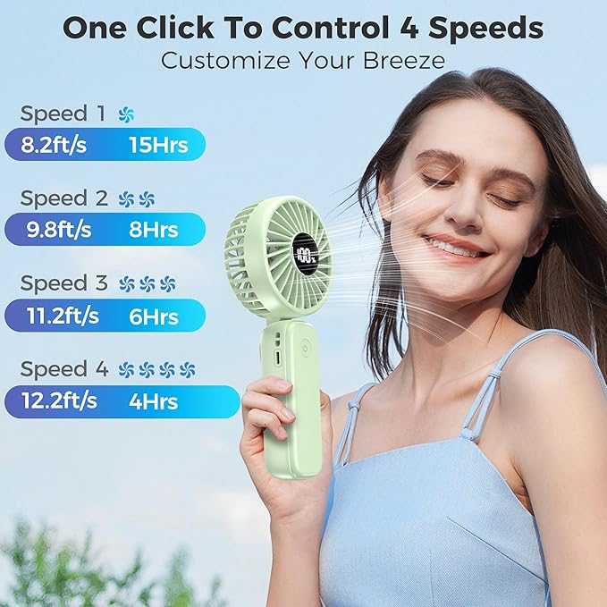 Handheld Fan Foldable, 5000mAh Rechargeable Hand Fans with Powerful Cooling, 4 Speeds, LED Display, Portable Fan for Travel,Concerts,Makeup,Lash,Outdoor Events,Gifts Women