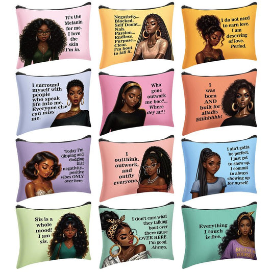 Silkfly 24 Pcs African American Gifts Black History Month Black Girl Women Makeup Cosmetic Bag Afro Queen Inspirational Canvas Toiletry Travel Organizer Purse African American Party Favor