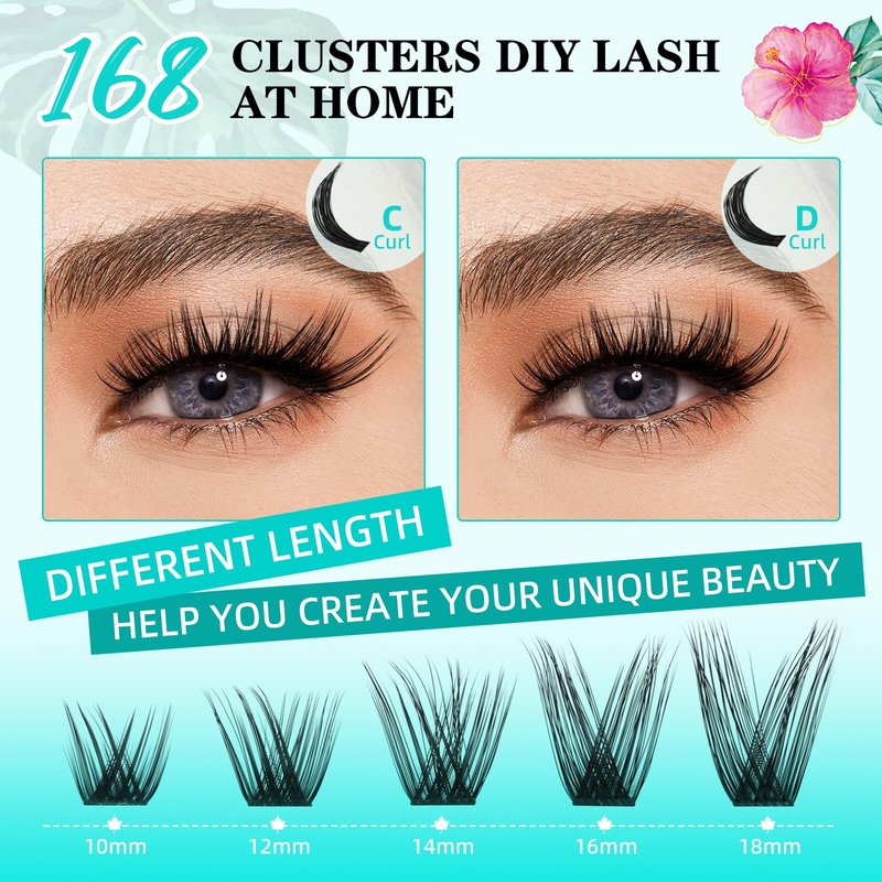 Lash Clusters Wet Look 168Pcs Eyelash Cluster Ultra-Thin Lash Band Eyelashes Extensions Spiky Anime Wide Span Lashes(Okra,C-Mix10-18mm)