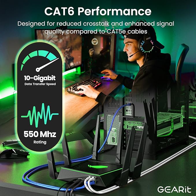 GEARit Cat 6 Ethernet Patch Cable 0.5 ft Blue (24-Pack Cat6 Ethernet Patch Cables 0.5ft), High Speed 24AWG 10Gbps RJ45 Snagless Gold-Plated, Ethernet Cable for Router, Switch, PC, PS5 Gaming, Server