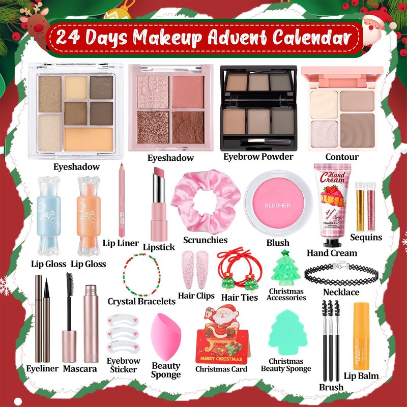 Ponhey Makeup Advent Calendar 2025,24 Days Christams Advent Beauty Calendar,Countdown Calendar For Girls Teens Women Adult,Xmas Holiday Beauty & Cosmetic Surprise Gift