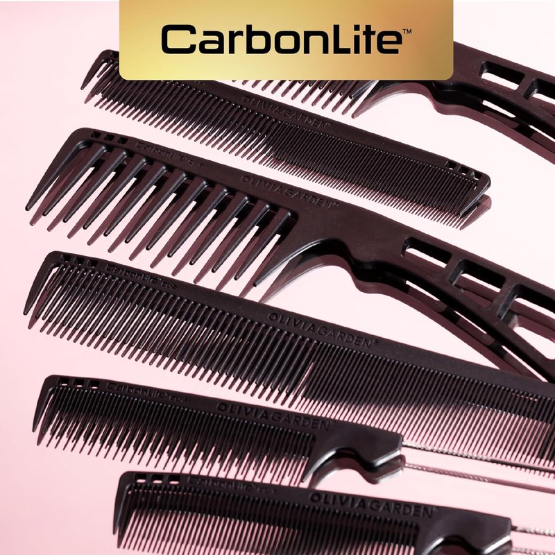 Olivia Garden CarbonLite Carbon Combs - Heat Resistant Hair Combs for Men & Women | Professional Barber Accessories