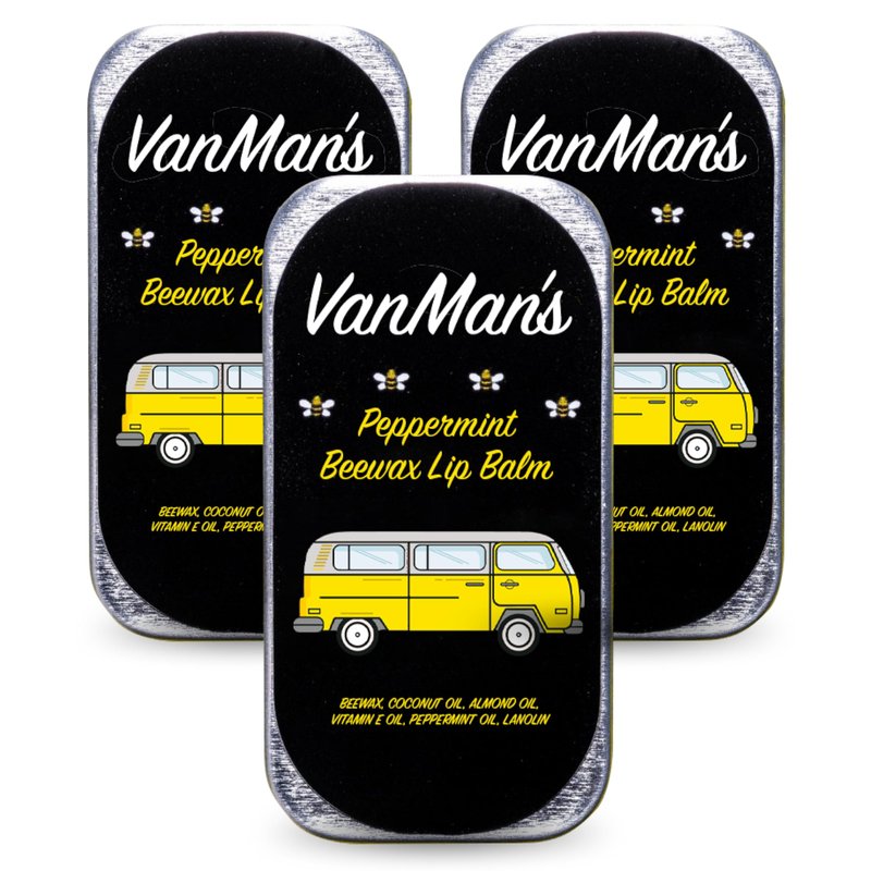 Vanman’s - Handmade Peppermint Beeswax Lip Balm (3 Pack) - Peppermint Balm with Rosemary, Almond and Coconut Oil - Bee Balm with Vitamin E - Ideal for Dry Lips