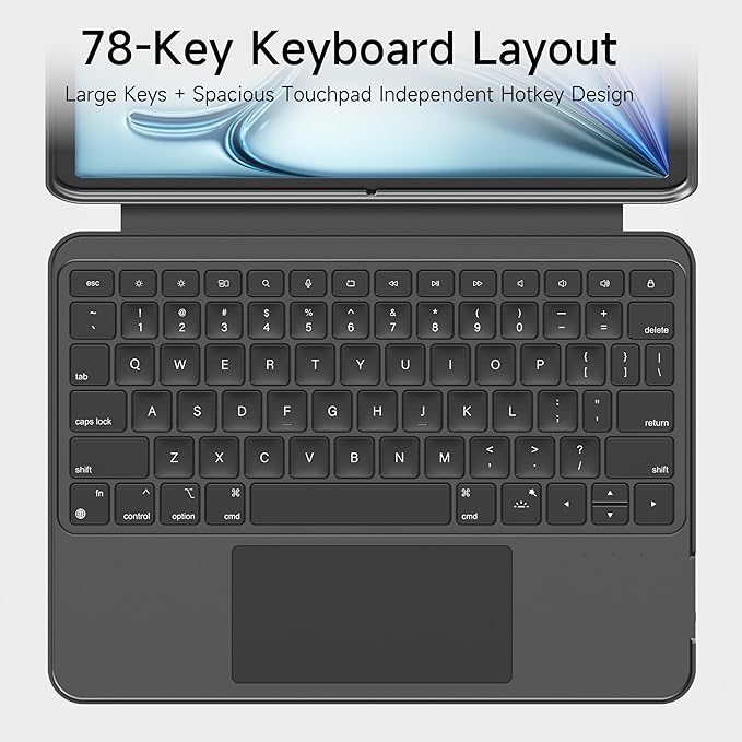 HOU Keyboard Case for iPad Air 13-inch M4/M3/M2 & iPad Pro 13-inch M5/M4 & Pro 12.9-inch, Detachable Keyboard, 360° Rotating Stand, Portrait & Landscape Mode, Multi-Touch Trackpad, Backlit Keys-Black