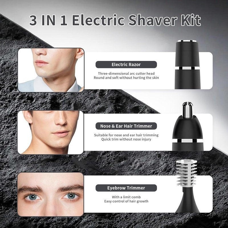 Nose Hair Trimmer - 3-in-1 Electric Shaver for Men & Women | Waterproof & Rechargeable, Portable Design (Black)