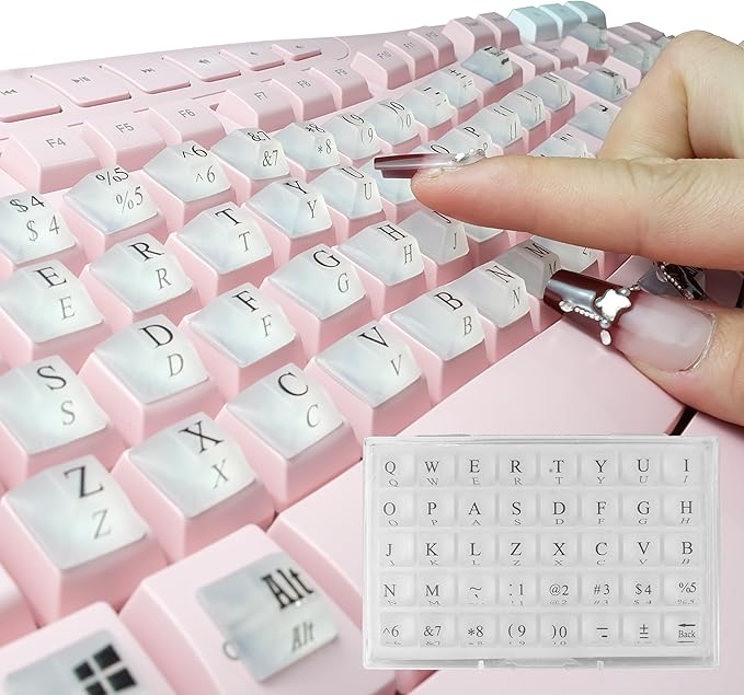 Ivaso 80 Pcs Keyboard Sticker for Long Nails Typing and Gaming, Symbolic and Alphanumeric Sticky Silicone Keys for Keyboards and Laptop (Translucent)