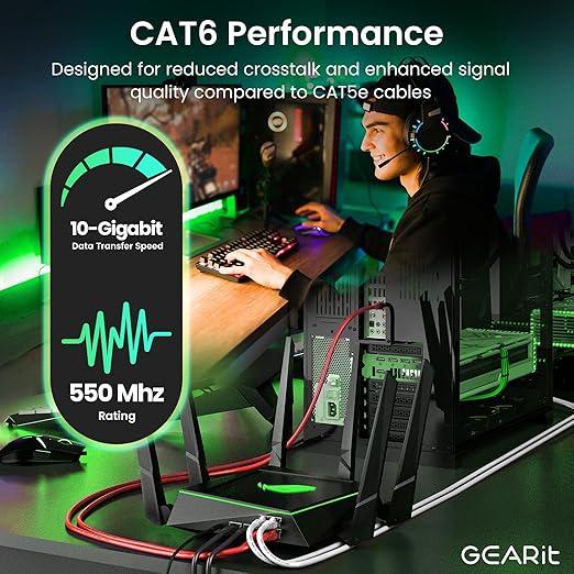 GEARit Cat 6 Ethernet Patch Cables 1 ft Red (Cat 6 Ethernet Cables 1 ft 24-Pack), CAT6 High Speed 24AWG 10Gbps RJ45 Snagless Gold-Plated, Ethernet Cable for Router, Switch, PC, PS5 Gaming, Server