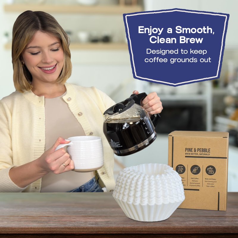 Pine & Pebble® 12-Cup Large Commercial Coffee Filters, 500 Count | Tall-Walled Basket Style (9.84" x 4.33") | No Grounds, No Mess | Fits BUNN & Standard Coffee Makers | Bulk for Cafés & Offices