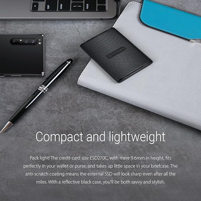 Transcend ESD270 2TB External SSD for iPhone16/15/iPad/Mac/Windows/Android, PC/Laptop/Tablet/TV/Game Console, Portable SSD with One Touch Back up, One-Time Password Unlock, Type A &Type C Cables