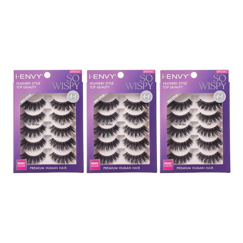 i•ENVY 15 Pairs Wispy False Lashes - Premium 100% Human Hair, Fluffy & Lightweight | Reusable for Natural Everyday Wear