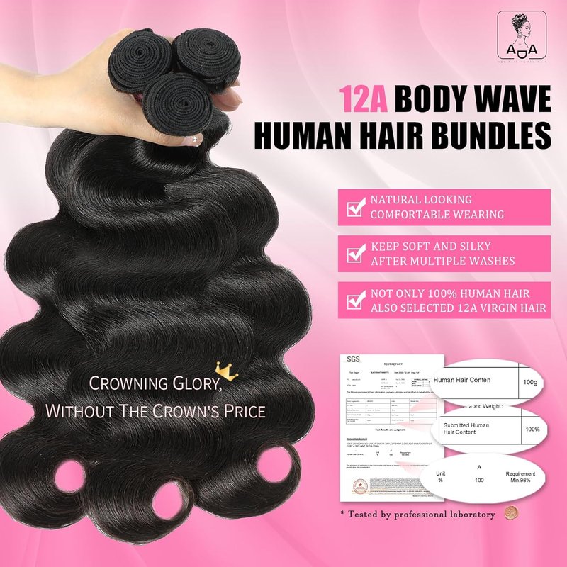 12A Human Hair Bundles - 22 Inch Body Wave Extensions | 100% Unprocessed Real Human Hair in Natural Color