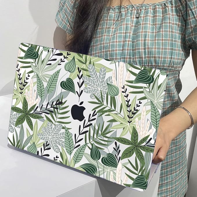 LCMOCICO for MacBook Air 13 inch Case 2021 2020 2019 2018 for Mac A2337 M1 A2179 A1932 Cover with Touch ID, Crystal Plastic Hard Shell Case Keyboard Skin Screen Protector, Tropical Green Leaves