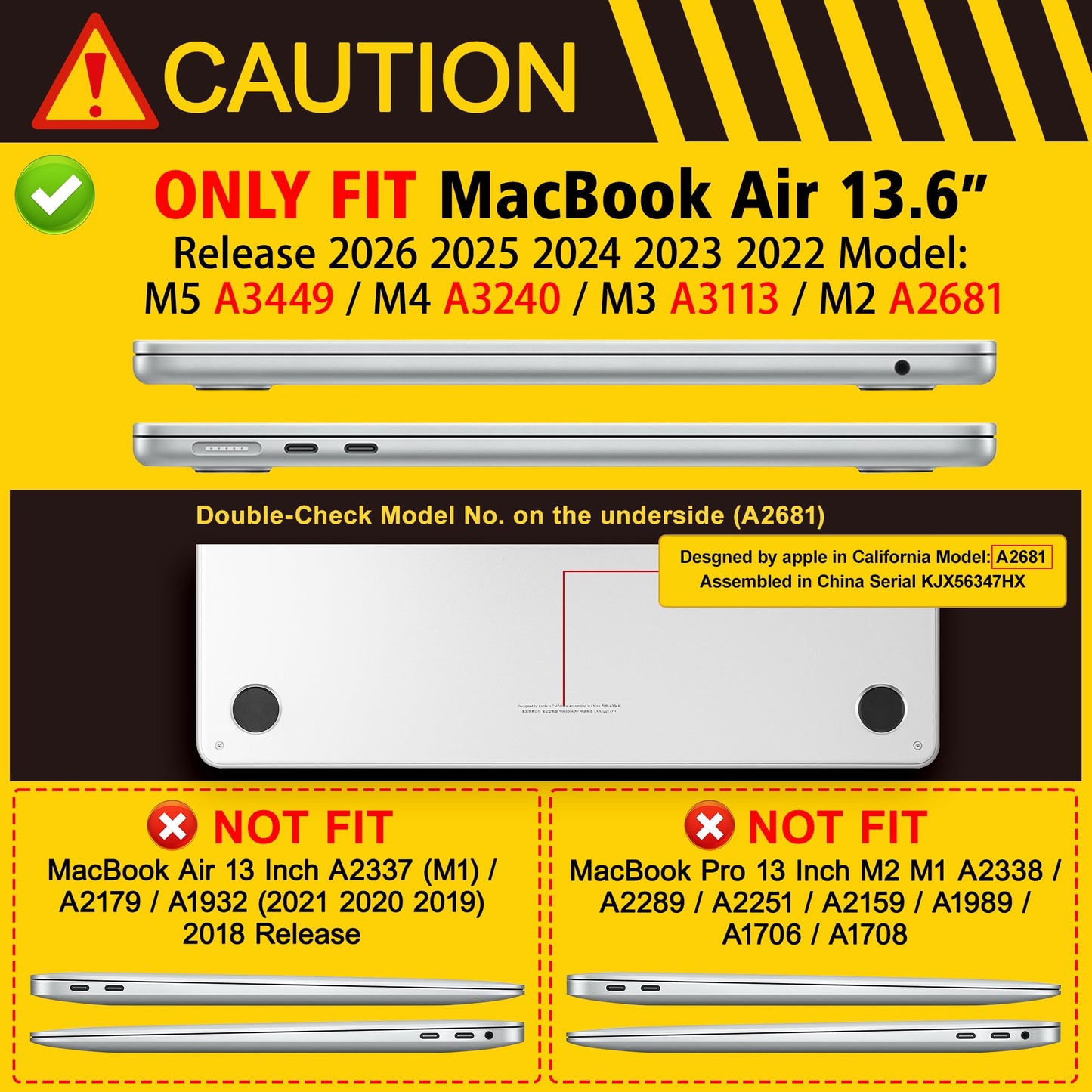 May Chen Case for MacBook Air 13/13.6 inch M5 A3449 M4 A3240 M3 A3113 M2 A2681, 2026 2025 2024-2022, Plastic Hard Shell with Keyboard Cover & Screec Protector, Watercolor Bows