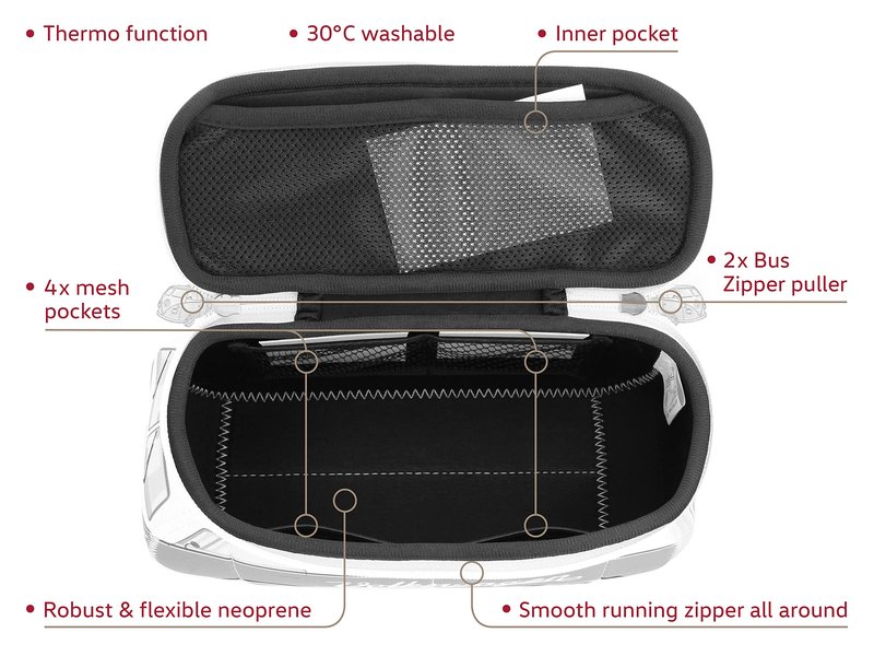 BRISA VW Collection - Volkswagen Neoprene Universal Makeup Cosmetics Toiletry Travel Pharmacy Bag in T1 Bus Design (Red/Black) (Small (9.1 x 4.3 x 3.1 inches))