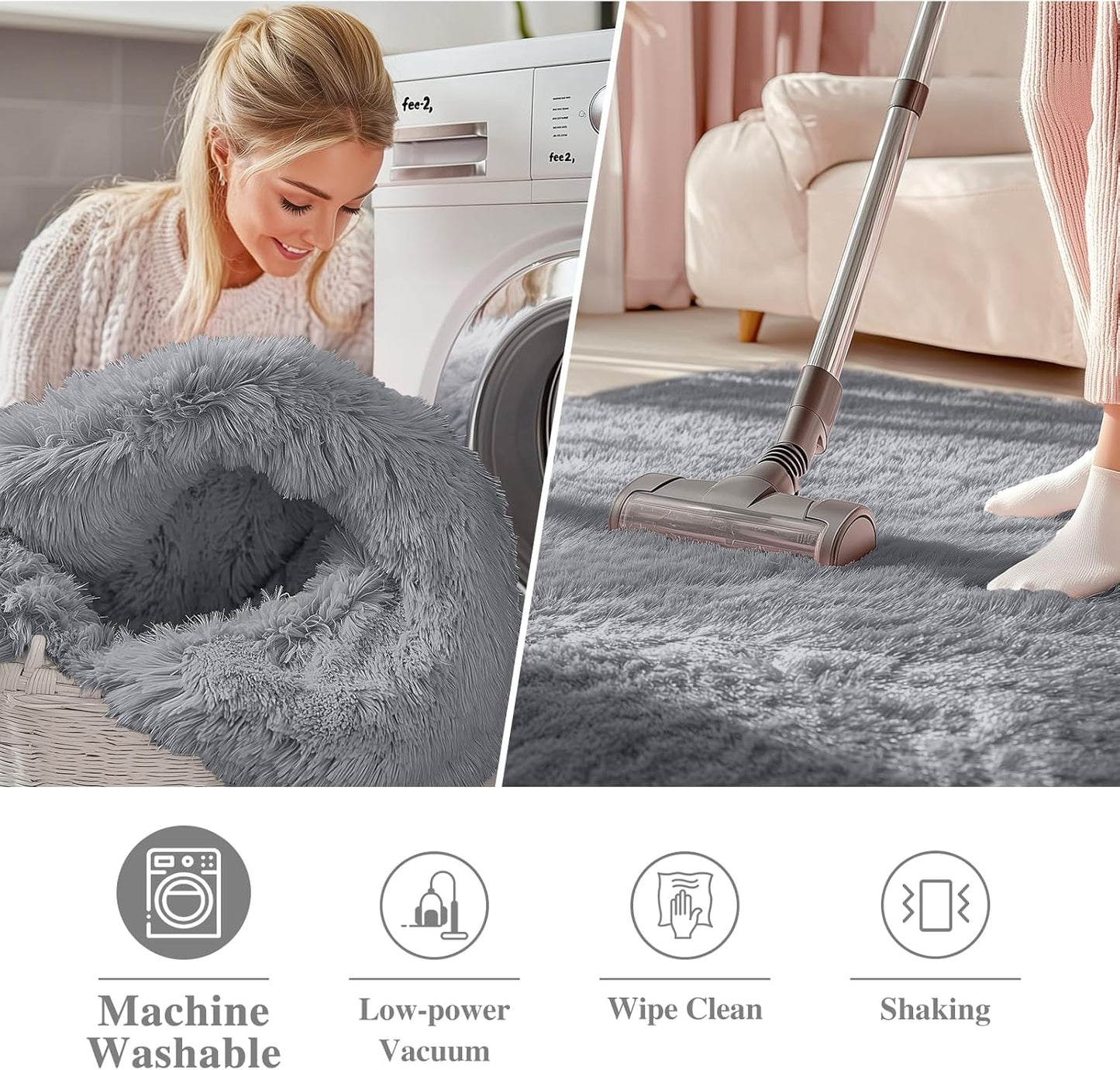 OLANLY Round Light Grey Area Rug - Soft, Fluffy, Machine Washable 2 ft Circle Carpet for Bedroom & Nursery Decor