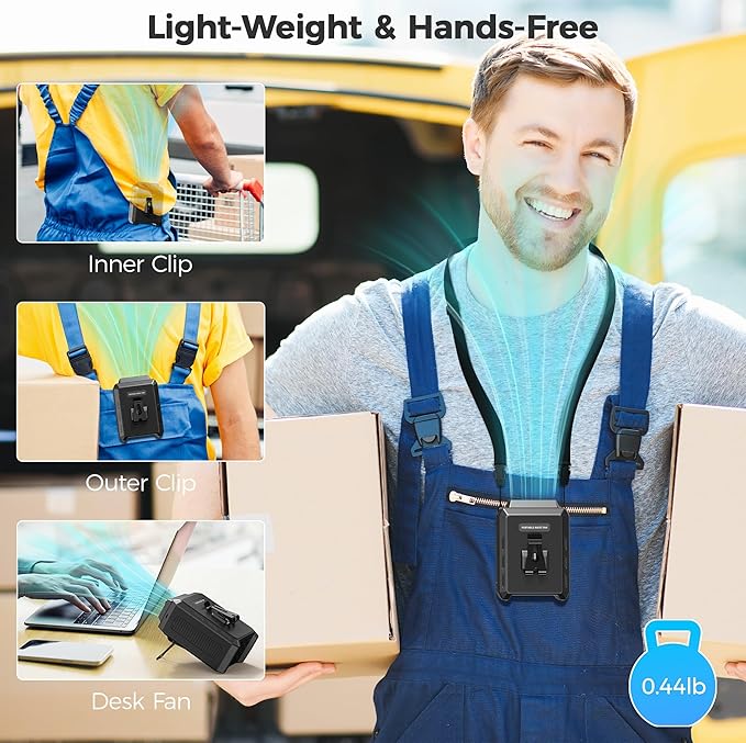 Portable Mini Waist Fan - Rechargeable Clip on Belt Wearable Body Fan, Max 20H Cooling,5 Speeds 16000RPM Turbo Hands-Free Under-Shirt Neck Fan for Outdoor Jobsite Camping Traveling
