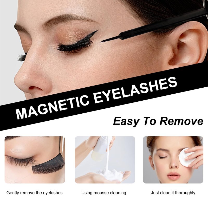 Richsky Magnetic Eyelashes Kit,Reusable 3D 5D Magnetic Lashes Set with Waterproof Eyeliner,10 Pairs Mink False Eyelashes Natural Look, No Glue Needed