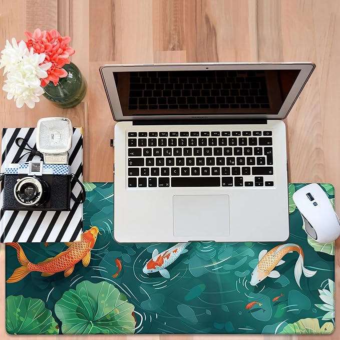 NITAHHHY Colorful Koi Fish Gaming Mouse Pad 3mm Thick Stitched Edge Waterproof Non-Slip Large Computer Keyboard Mouse Mat,Suitable for Office Entertainment Decorative Desk Pad 35.4 x 15.7 Inches
