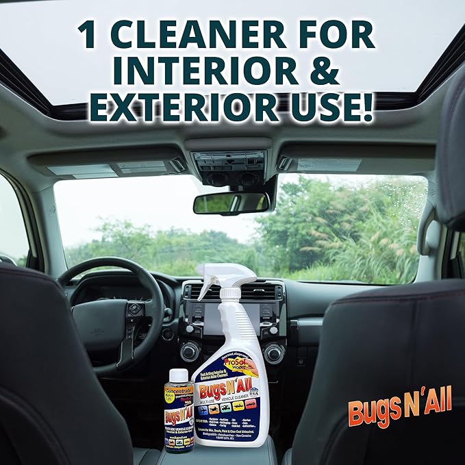 Bugs Nâ All Multipurpose Car Cleaner & Degreaser - Bug & Tar Remover Concentrate 4 oz - Exterior Cleaner Safe for Car Paint, Metal, Chrome, Aluminum, Windows & Mirrors - w/Free 32 oz Spray Bottle