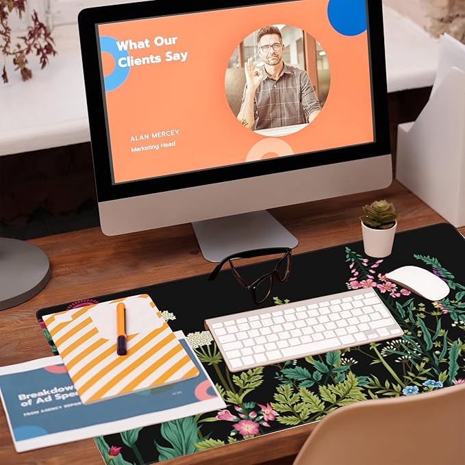 Eflxamz Large Gaming Mouse Pad for Desk,Wildflowers Night Desk Mat,Wild Floral Flower Desk Pad,Extended Big Computer Keyboard Mouse Pad with Non-Slip Base and Stitched Edge,35.4"x15.7"
