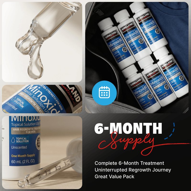 Kirkland Signature Minoxidil 5% Topical Solution for Men - 6 Month Supply (6 x 2 Fl Oz), Hair Regrowth Treatment with Dropper