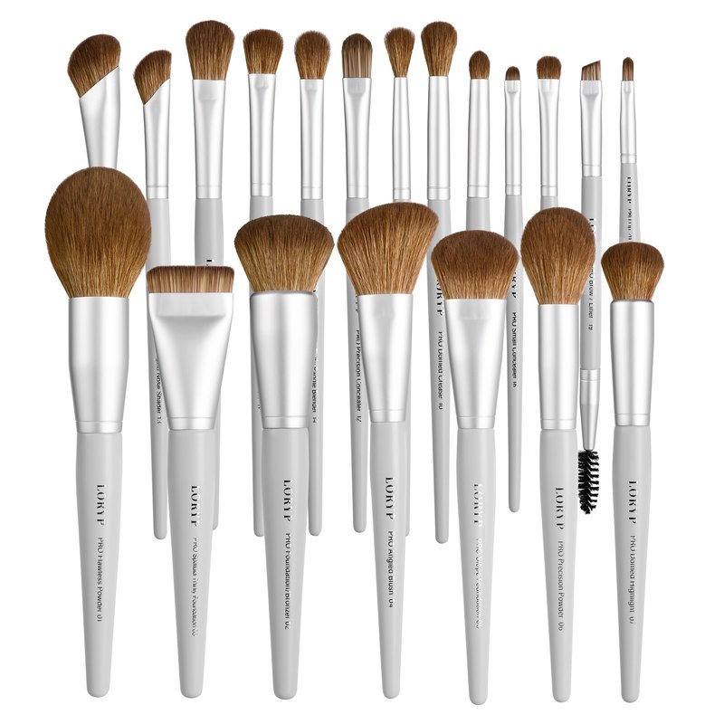 LORYP Makeup Brush Set Professional Synthetic Vegan for Beginners Gift Home Daily Use with Storage Pouch No Shedding No Scratch Face & Eye Brush Gray 20 Pcs