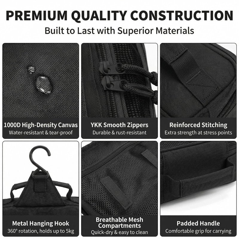 VELVEBAG ﻿Tactical Toiletry Bag for Men, Mens Toiletry Travel Bag, Hanging Dopp Kit Waterproof TravelShaving Hygiene Bag, Bathroom Multi-pocket Organizer, for Short Trips, Camping & Gym, Black