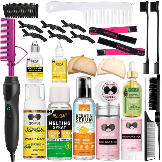 Goiple Hot Comb Hair Straightener Heat Pressing Combs, Hot Comb for Wigs Human Hair Ceramic Electric Straightener, Curling Iron Pressing Combs Kit for Wigs
