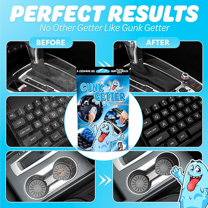 Gunk Getter Car Cleaning Gel 12 Pack for Those Hard to Reach Places, Automotive Cup Holder Electronic Keyboard Office, Slime Gel Cleaner Dust Crumb Removal (Resealable Pouch, Blue, 3oz) 12 Pack