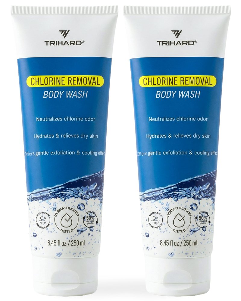 TRIHARD Chlorine Removal Body Wash, Protects and Hydrates Sensitive Skin from Pool and Ocean, Pool Essentials for Post Swim Chlorine Skin Protection (Pack of 2)