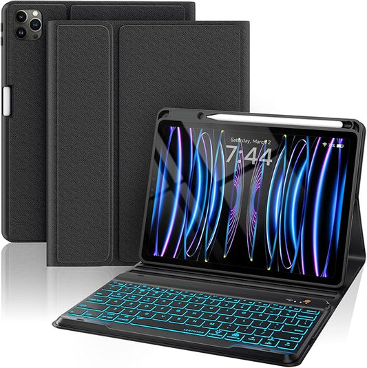OPAKIT Keyboard Case for iPad Air 5th/4th Pro 11 inch, 7-Color Backlit Detachable Wireless Keyboard Case with Pencil Holder, Stand Folio Cover for Gen 2020/2022, Pro 4th/3rd/2nd/1st Gen, Black