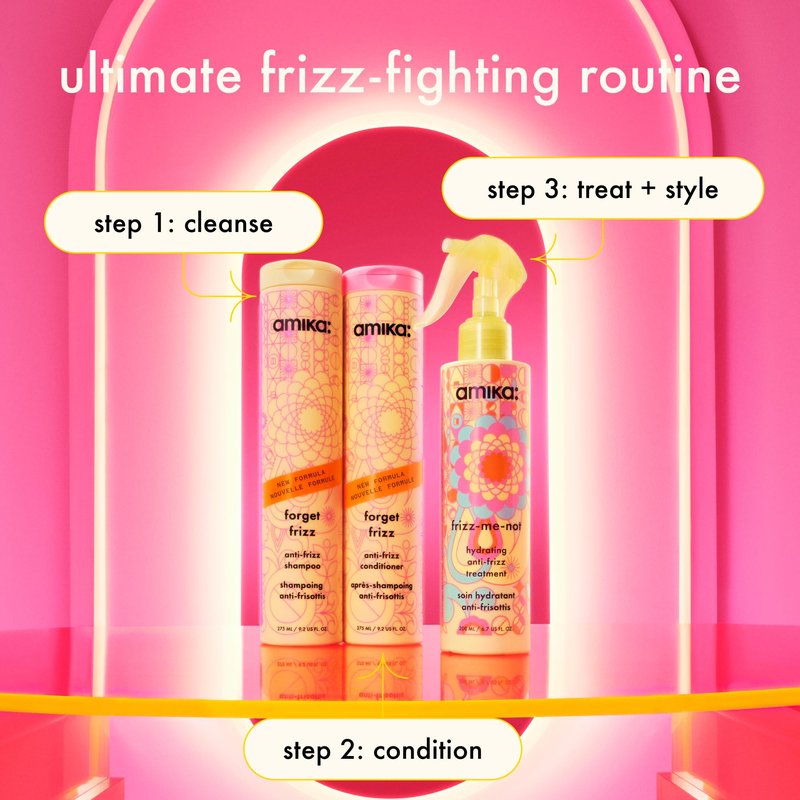 amika forget frizz anti-frizz conditioner, 1000ml | smoothing, humidity protection, up to 72 hour frizz control + lightweight hydration, for medium to thick coarse hair types 2a-4c