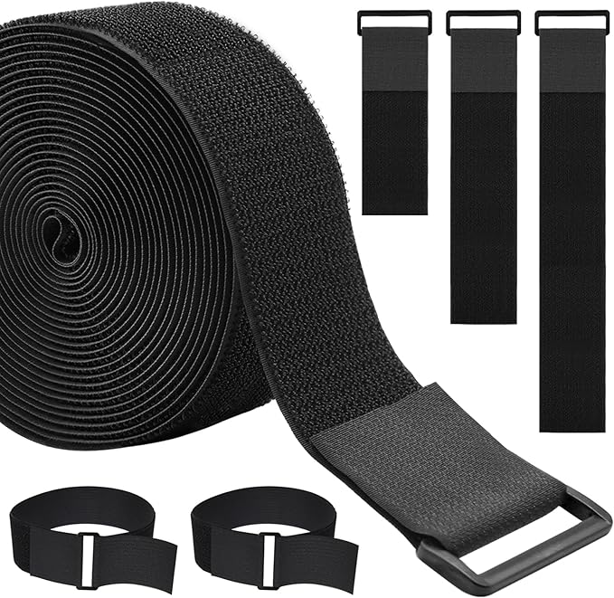 WSZJINB 2In x 32Ft Cable Straps Heavy Duty With 30 Buckles, Black Hook and Loop Straps, Reusable Cable Ties for Organizer or Storage.