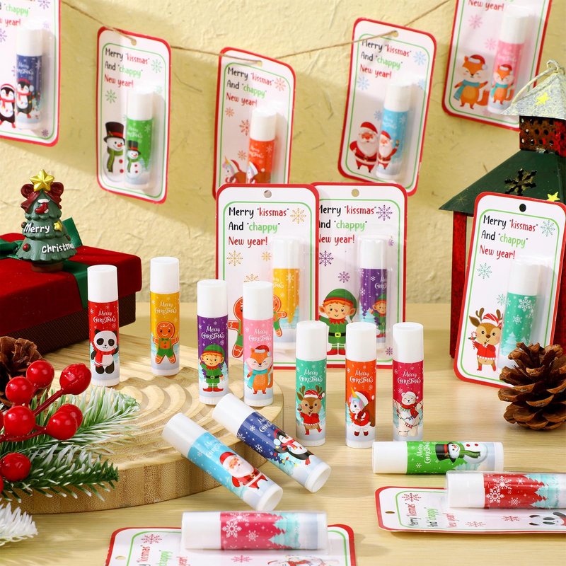 Sacubee 60 Pack Christmas Lip Balms Bulk Christmas Stocking Stuffers Party Favor Gifts Holiday Appreciation Holiday Lip Moisturizer Gifts for Women Coworkers Teacher Employee Adults Staff Team