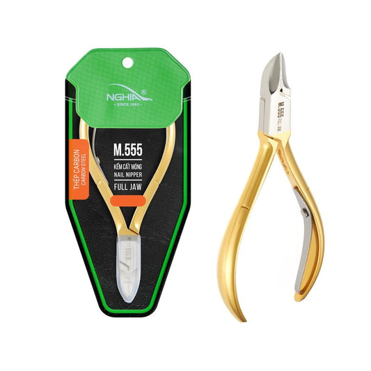 NGHIA Gold Nail Nipper - M-555 (Hard Steel): Precision 16 Jaw Acrylic Nipper with Gold Plated Finish, Curve Handle, and Single Spring Mechanism