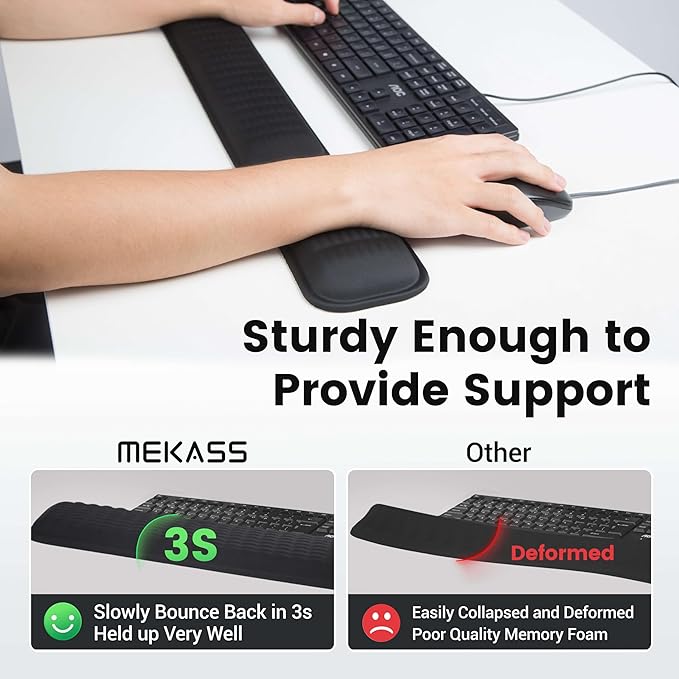 MEKASS Ergonomic Wrist Rest for Keyboard and Mouse, Soft Memory Foam Keyboard Wrist Rest Set with Non-Slip Silicone Base, Easy Typing, Pain Relief, Comfort for Office, Work, Gaming (Light Gray)