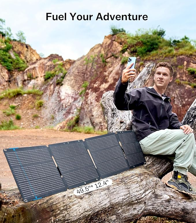 65W Solar Panel,Foldable Portable Solar Panel,25.4% High-Efficiency, PD 45W USB-C Port,QC3.0 USB-A Port,DC5521 Output, Folding IP 68 Waterproof Solar Panels with Carabiners for Camping