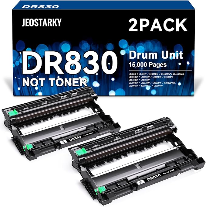 Jeostarky Compatible DR830 Drum Unit (NOT Toner) Replacement for Brother DR830 DR-830 Drum use with HL-L2460DW HL-L2405W HL-L2400D HL-L2480DW MFC-L2820DW MFC-L2820DW XL DCP-L2640DW Printer (2 Pack)