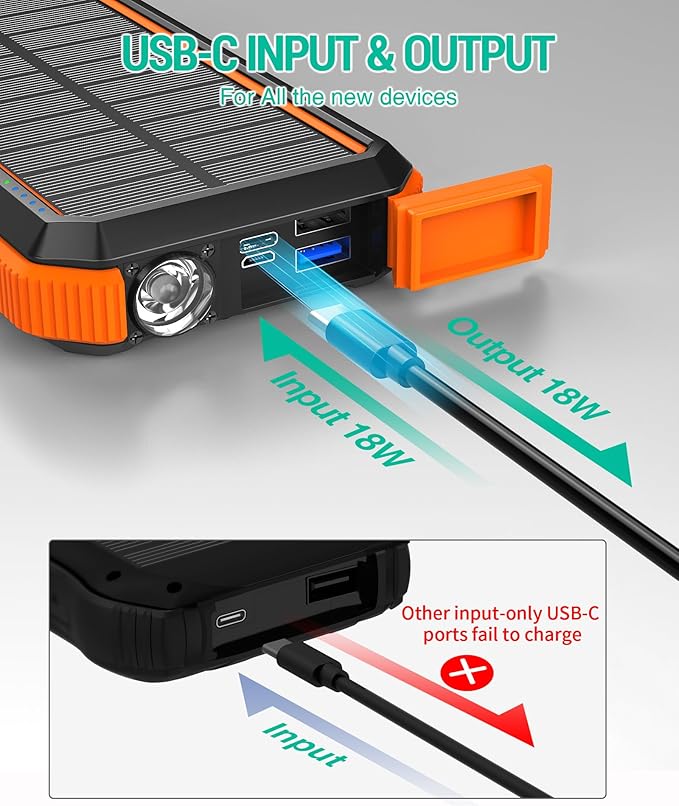 BLAVOR Solar Power Bank 20000mAh Wireless Portable Charger Built-in Cables, 20W Fast Charging USB C Battery Pack for iPhone 17/16/15/14, iPad, Samsung, Solar Charger with Flashlight for Camping
