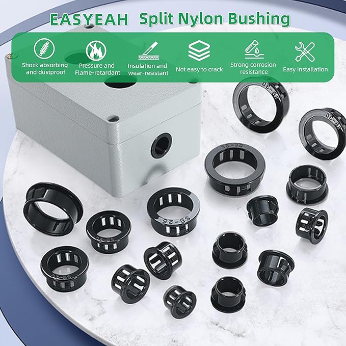 EASYEAH 3/4"(19mm) Black Snap-in Knockout Insulating Bushing Grommets, Plastic Cable Hole Grommets for Wiring, Round Nylon Snap in Locking Electrical Wire Cord Hose & Tubing Bushings Grommets, 35pcs