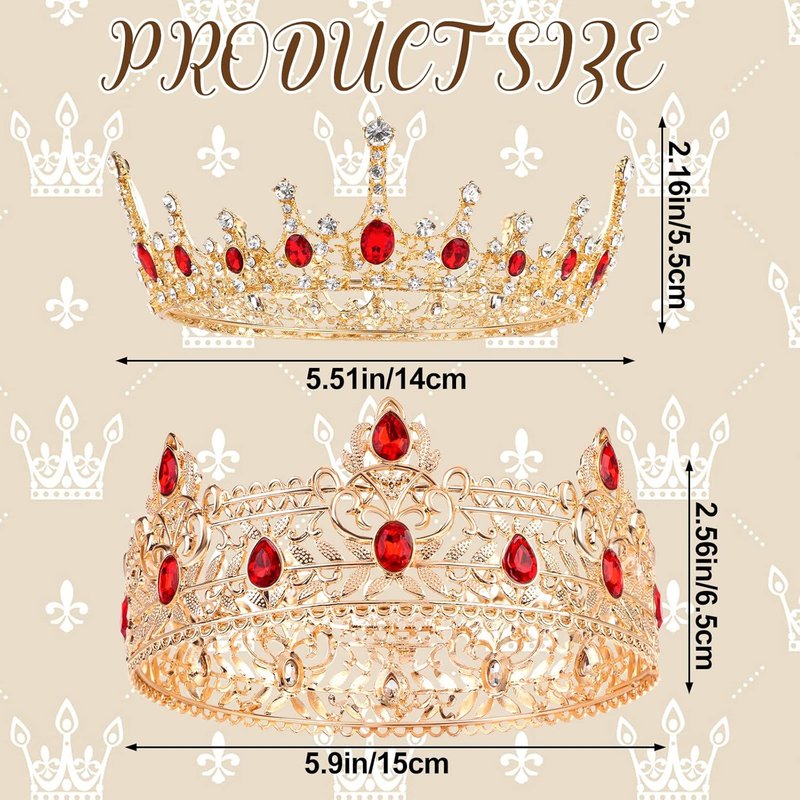 Prom King and Queen Crown Set - Royal Red Rhinestone Crowns for Men & Women | Perfect for Weddings & Parties