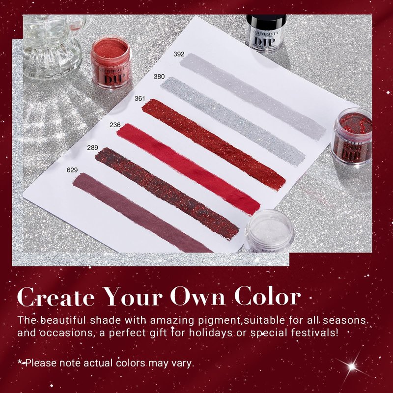 AZUREBEAUTY Dip Powder Set, 6 Colors Burgundy Red Dipping Powder Starter Kit French Nail Art Manicure DIY Salon Gifts for Women,No Need Nail Lamp Cured