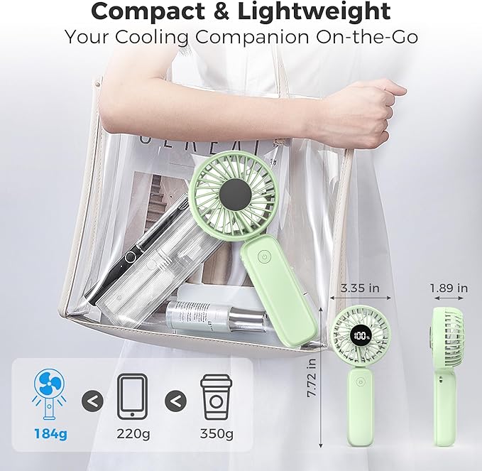 Handheld Fan Foldable, 5000mAh Rechargeable Hand Fans with Powerful Cooling, 4 Speeds, LED Display, Portable Fan for Travel,Concerts,Makeup,Lash,Outdoor Events,Gifts Women