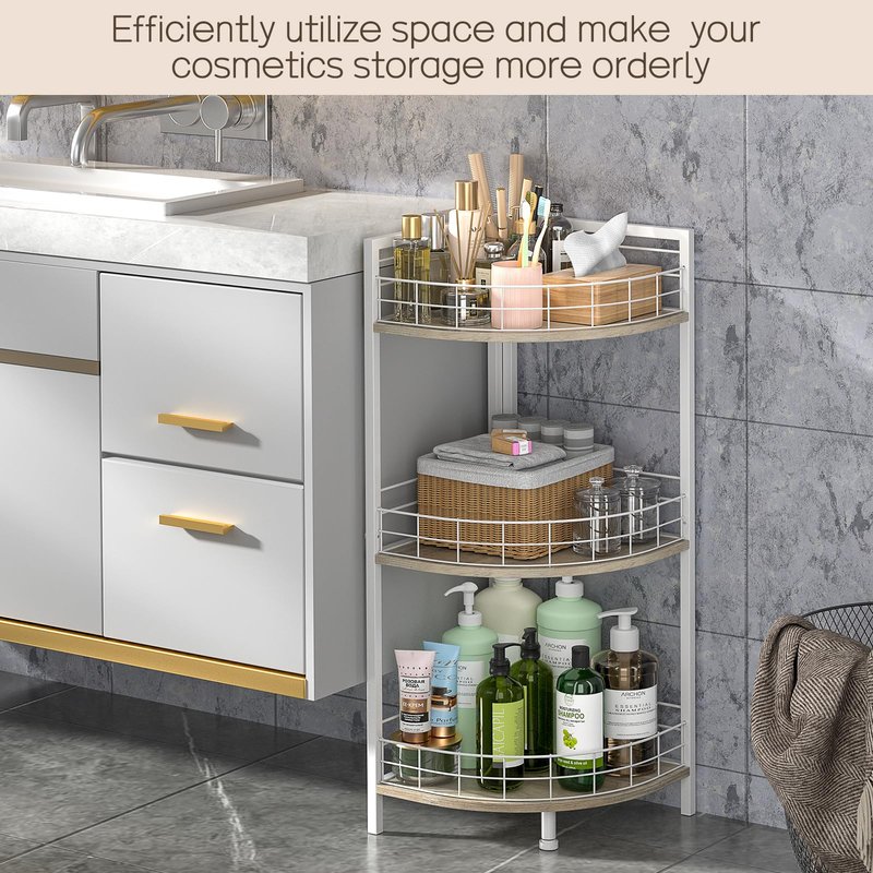 DAOUTIME Bathroom Standing Shelf, 3 Tier Free-Standing Shelf Units, Open Floor Shelves, Triangular Curved Corner Shelf Stand for Small Space, Ideal for Bathroom,Kitchen,Vanity Storage and Organizer