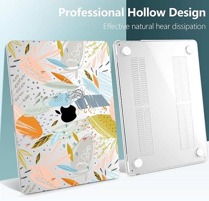 TWOLSKOO for M2 MacBook Air 13.6 Inch Case 2022 A2681 with Touch ID, Plastic Hard Shell Cover Screen Protector & Keyboard Trackpad Film 13 2022, Doodle Floral, (A2681 M2)